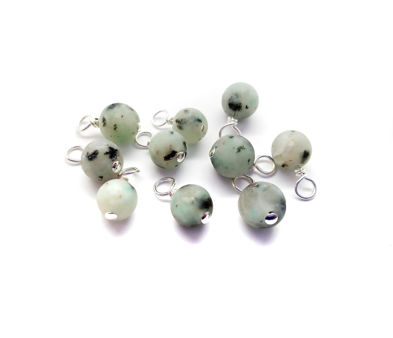 Kiwi Jasper 6mm Bead Charms, Sesame Jasper Gemstone Dangles,10 pcs, Adorabilities